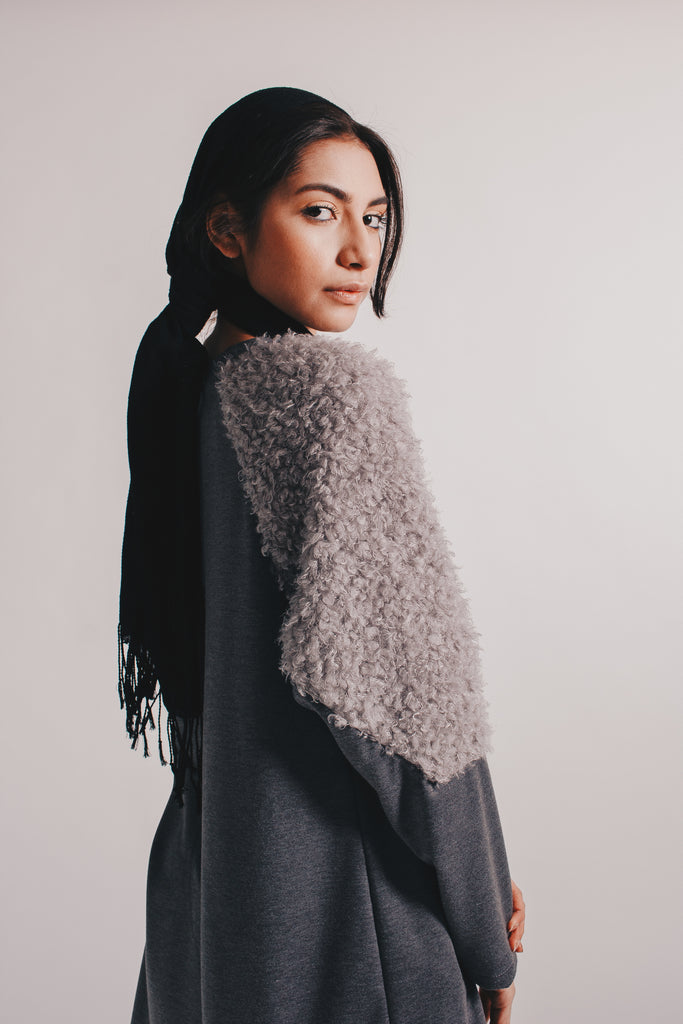 Geo Knit Tunic With Fur Sleeves